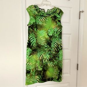 Madison Leigh Women's Cap Sleeve Lattice Scoop Neck Jungle Print Sheath Dress